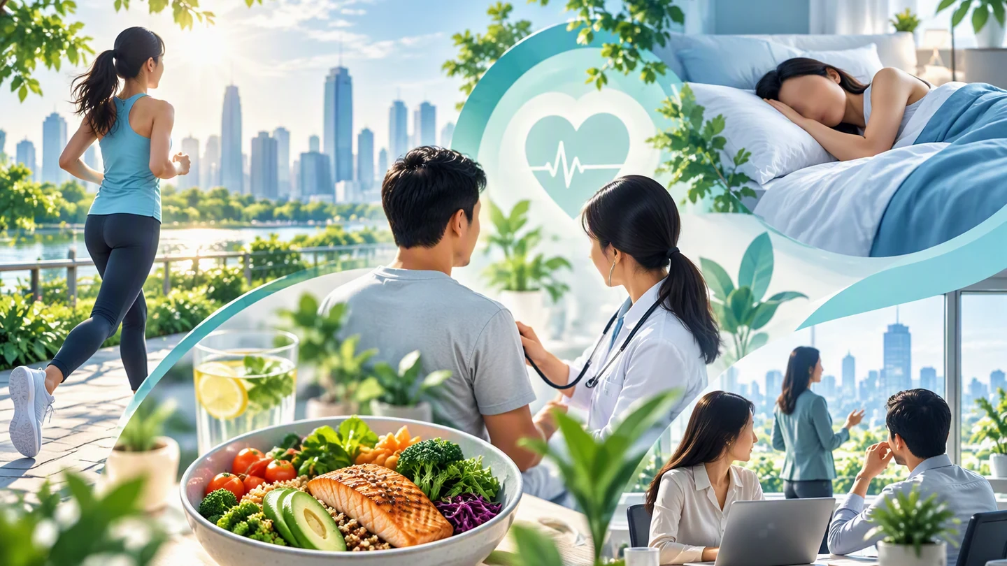 Calm modern workplace and urban greenery supporting everyday wellbeing